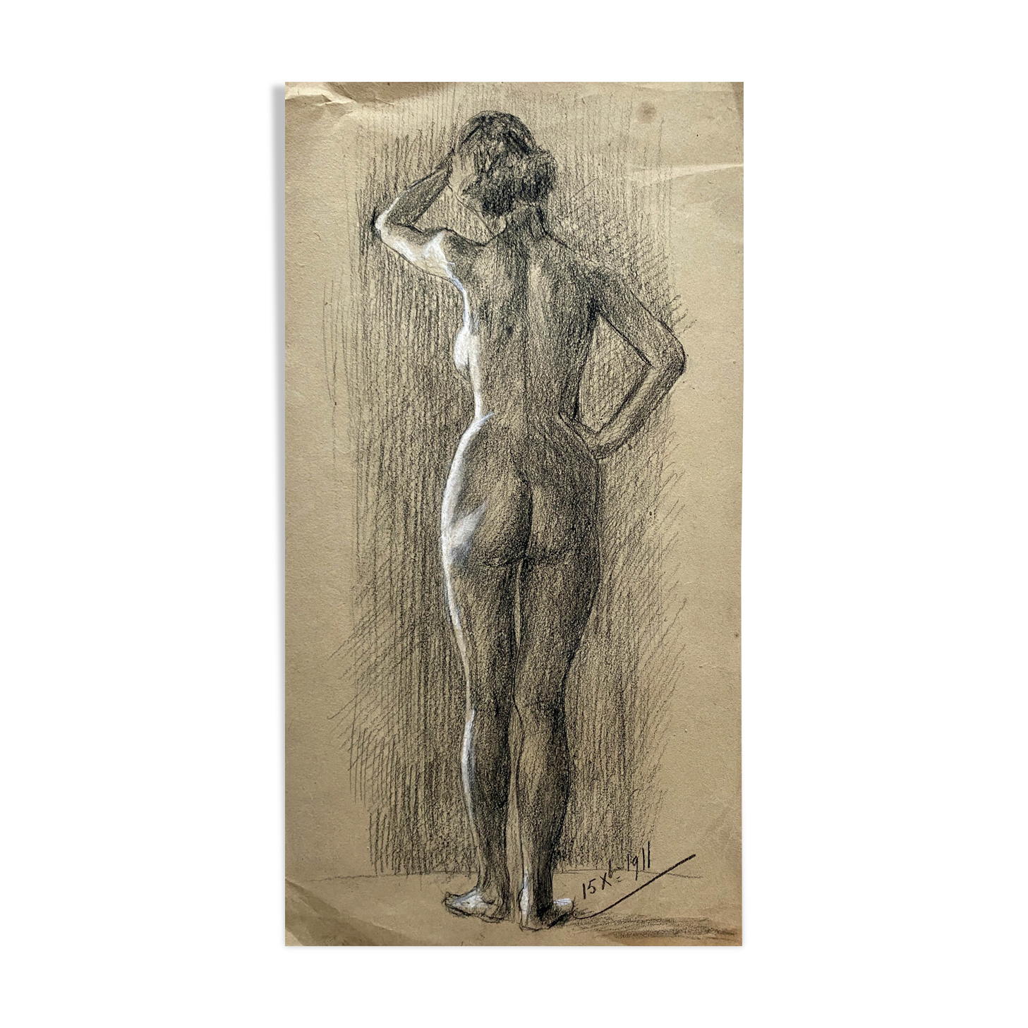 Painting "Nude of a woman" enhanced academic drawing dating from 1911