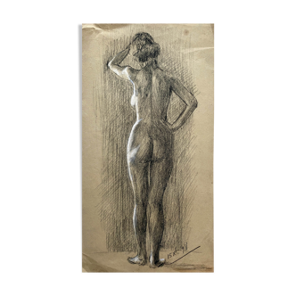 Painting "Nude of a woman" enhanced academic drawing dating from 1911
