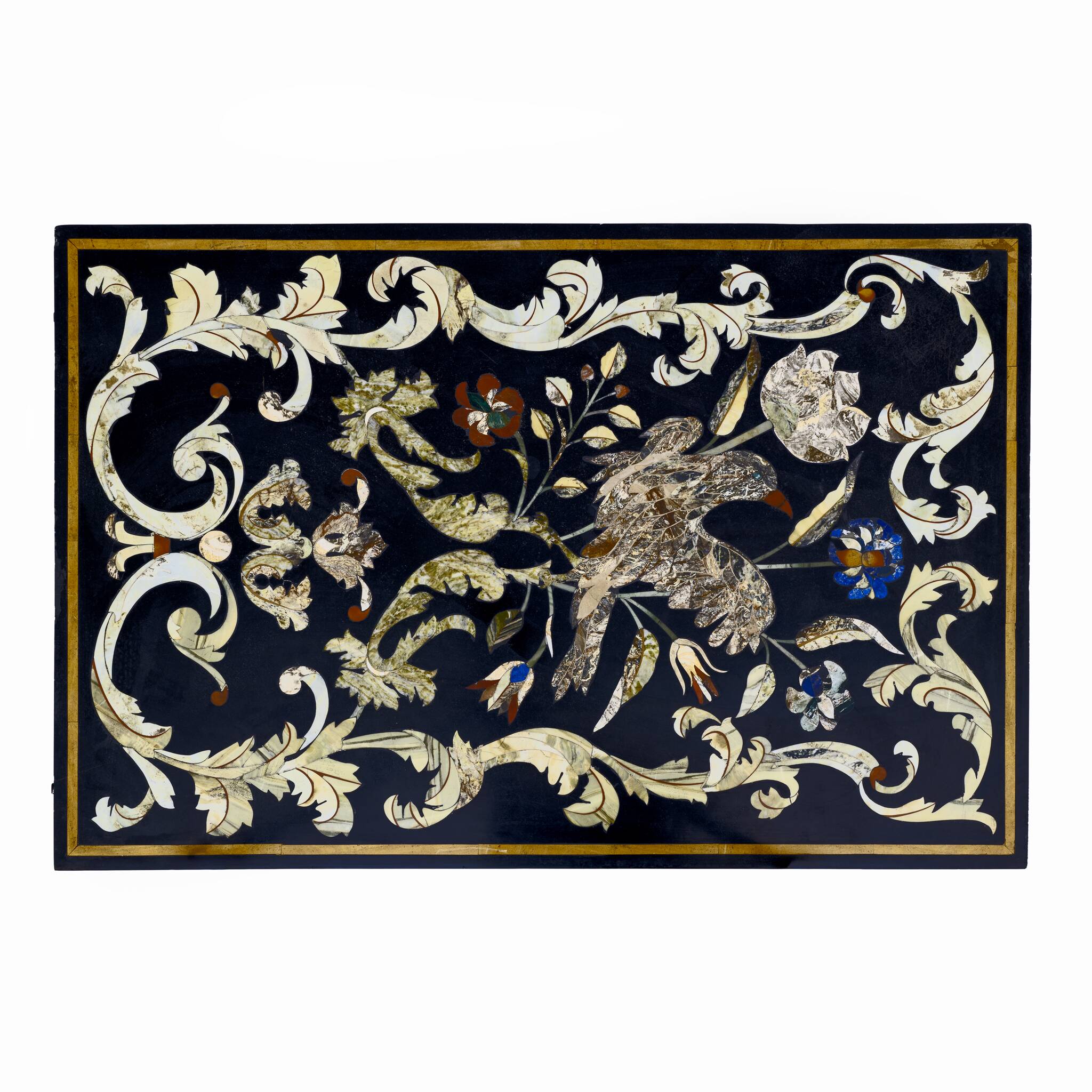 20th Century Italian Handmade Wrought Iron Coffee Table Frame Inlaid Marble