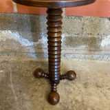 Sellette table appoint brutaliste bois tourné pieds tripodes