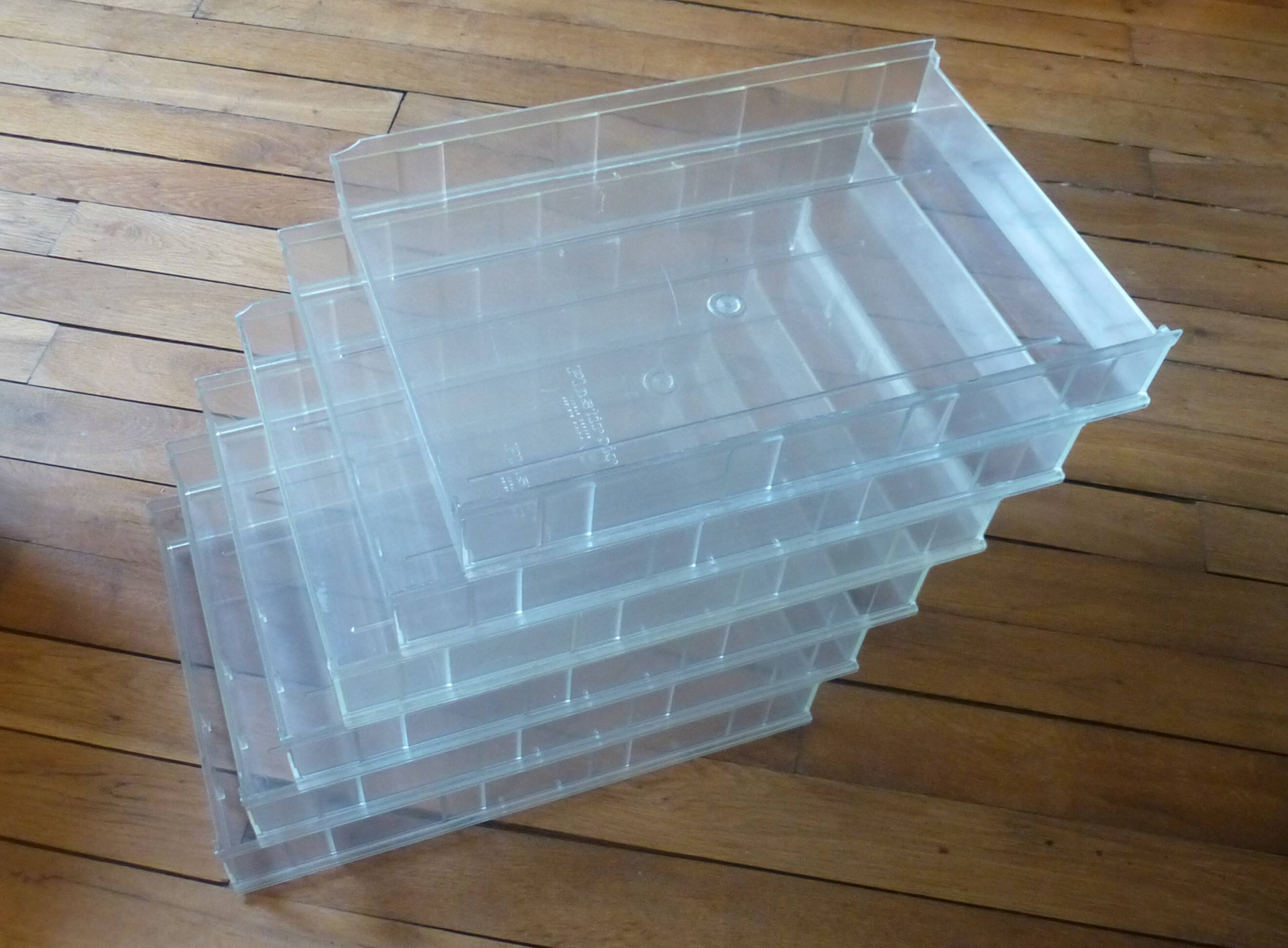 6 transparent bins / drawers "Plastiroir" vintage 1970