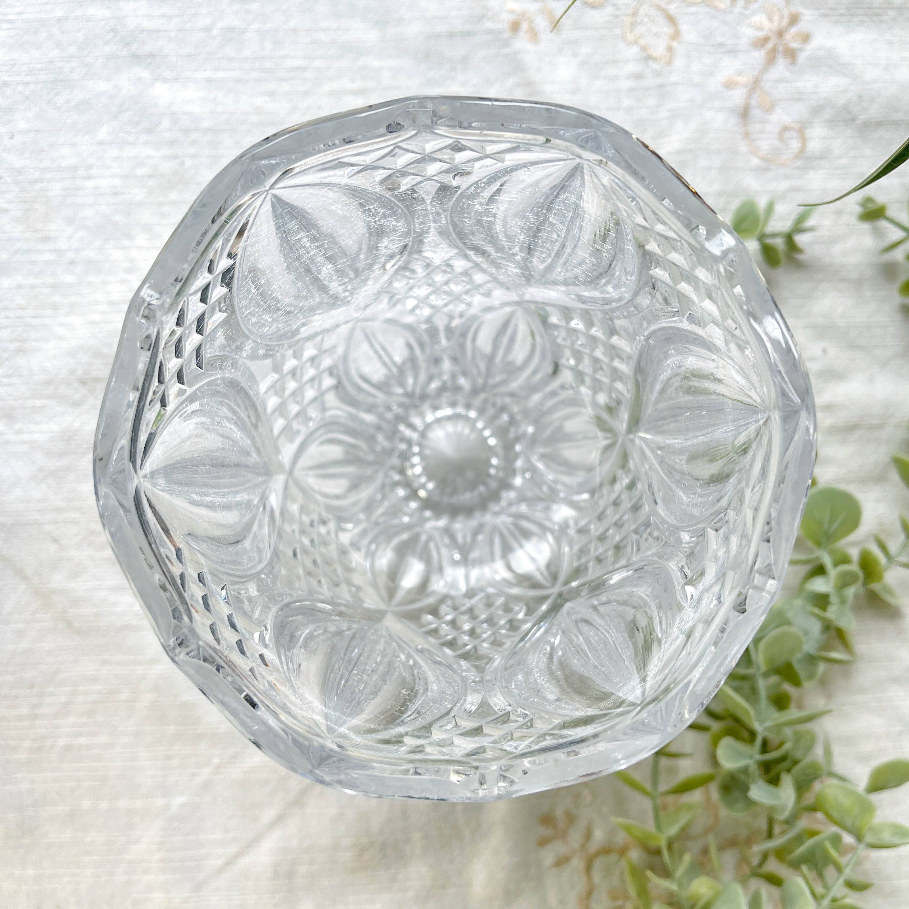 Small vintage glass vase with geometric pattern