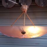 Art Deco ceiling lamp in pink pressed molded glass -