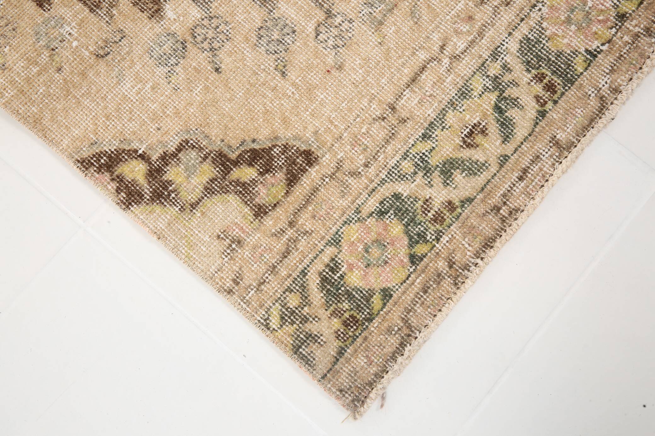 3x13 Persian Cream & Brown Oriental Vintage Runner Rug, 91x392Cm