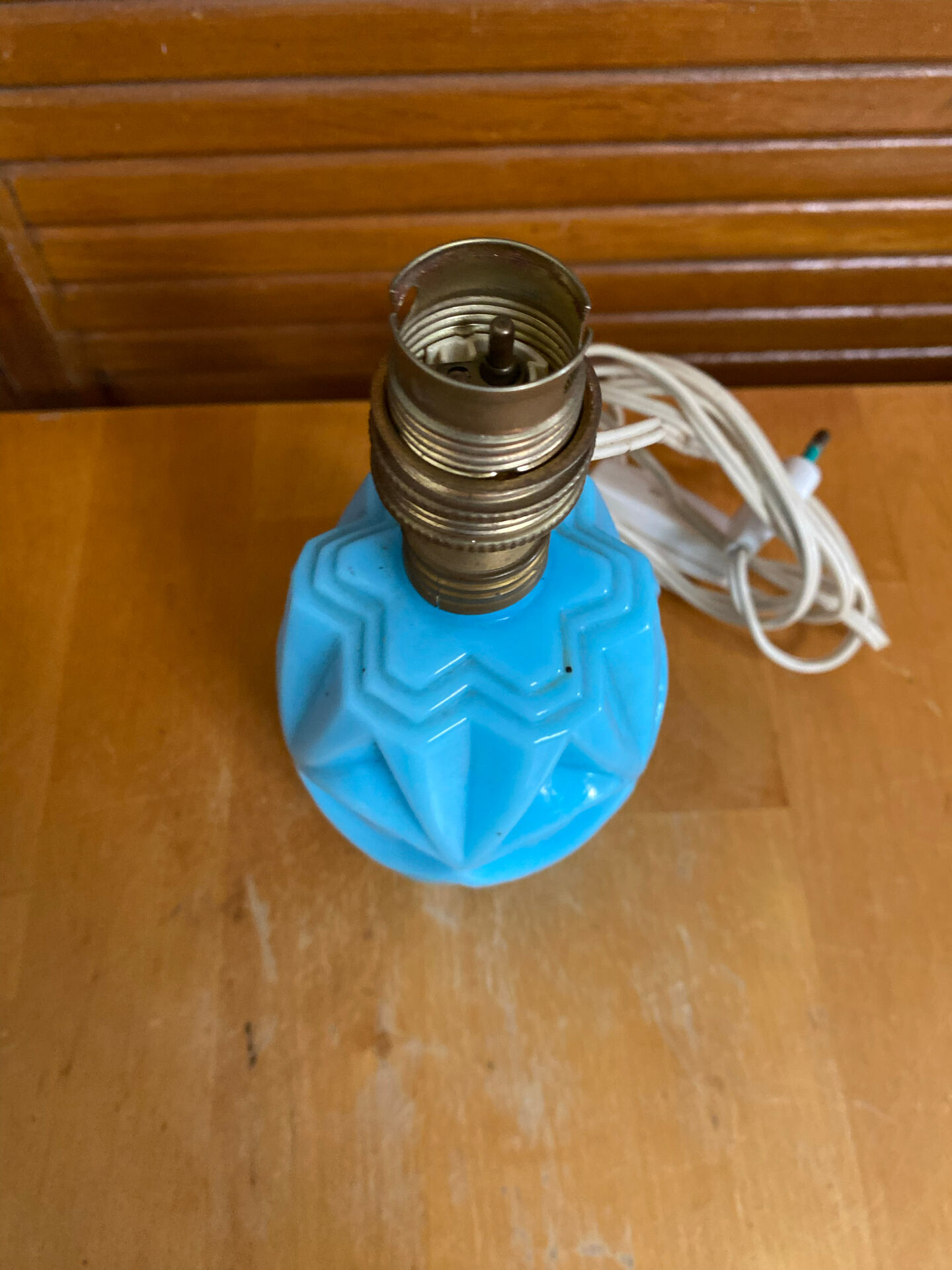 Foot of an old fair lamp chatard moulded blue glass vintage #e495