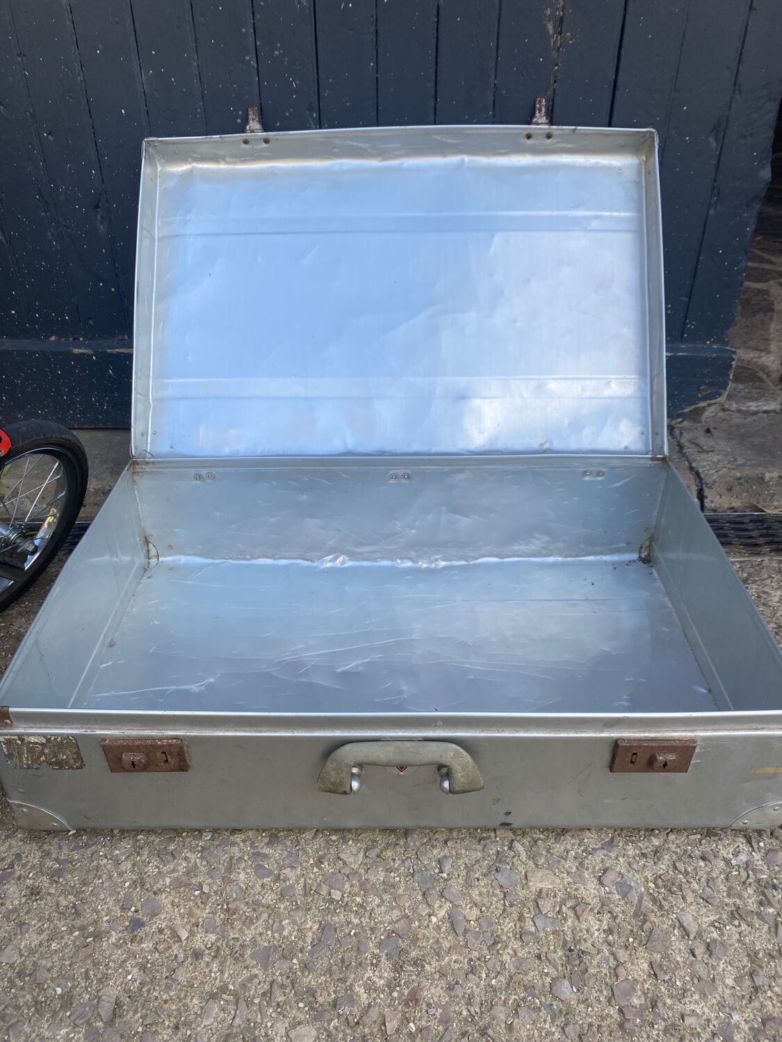 Old large vintage 50s aluminum suitcase