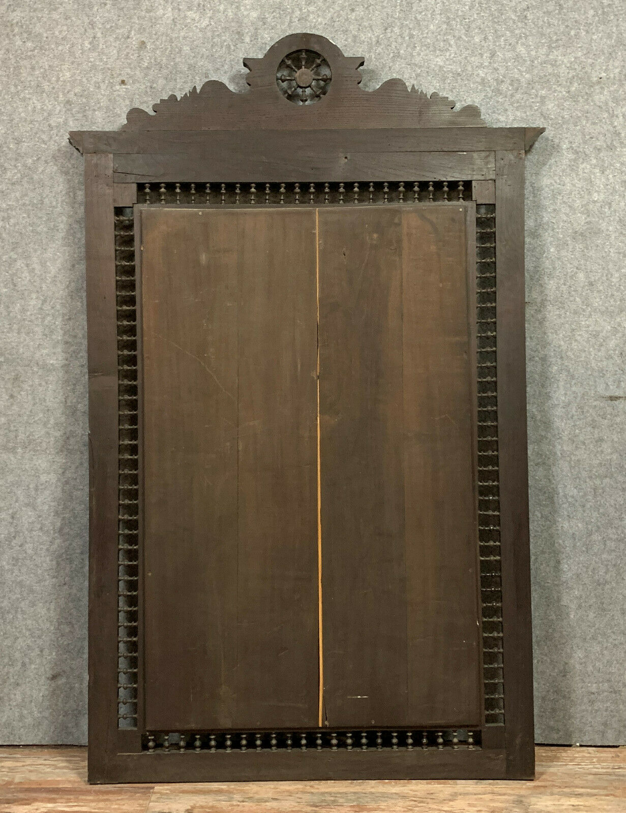 Breton Renaissance style mirror in solid oak with brown patina circa 1850