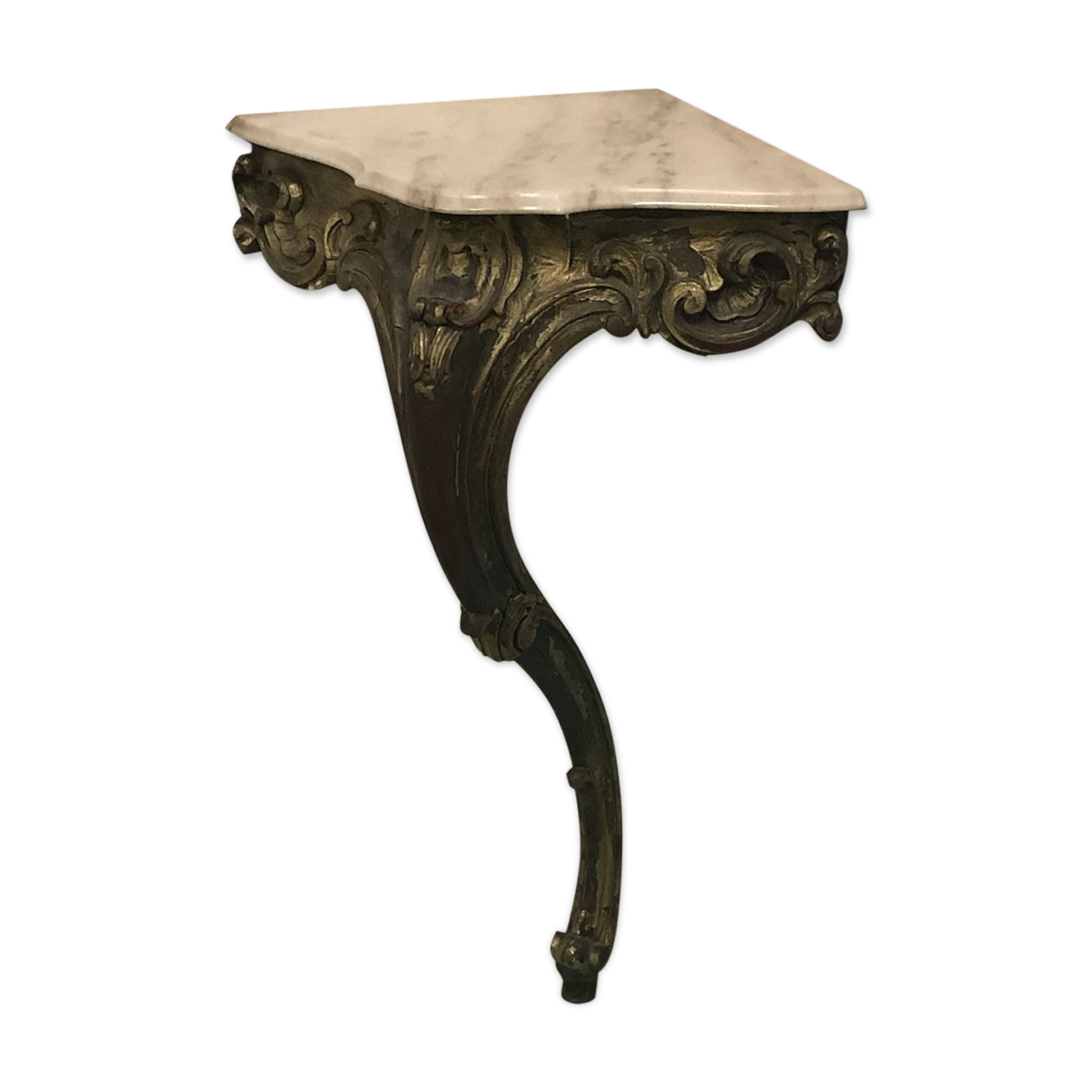 Small Louis XV-style corner console in gilded wood and marble