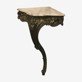 Console d'angle de style Louis XV en bois doré et marbre