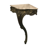 Small Louis XV-style corner console in gilded wood and marble