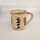 Set of 4 ceramic mugs, glazed stoneware, assorted vintage designs.