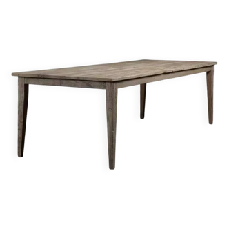 Table de ferme ancienne en chêne patiné longitudinal - 280 cm de long