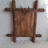 Très ancien miroir imitation bambou bois tourné