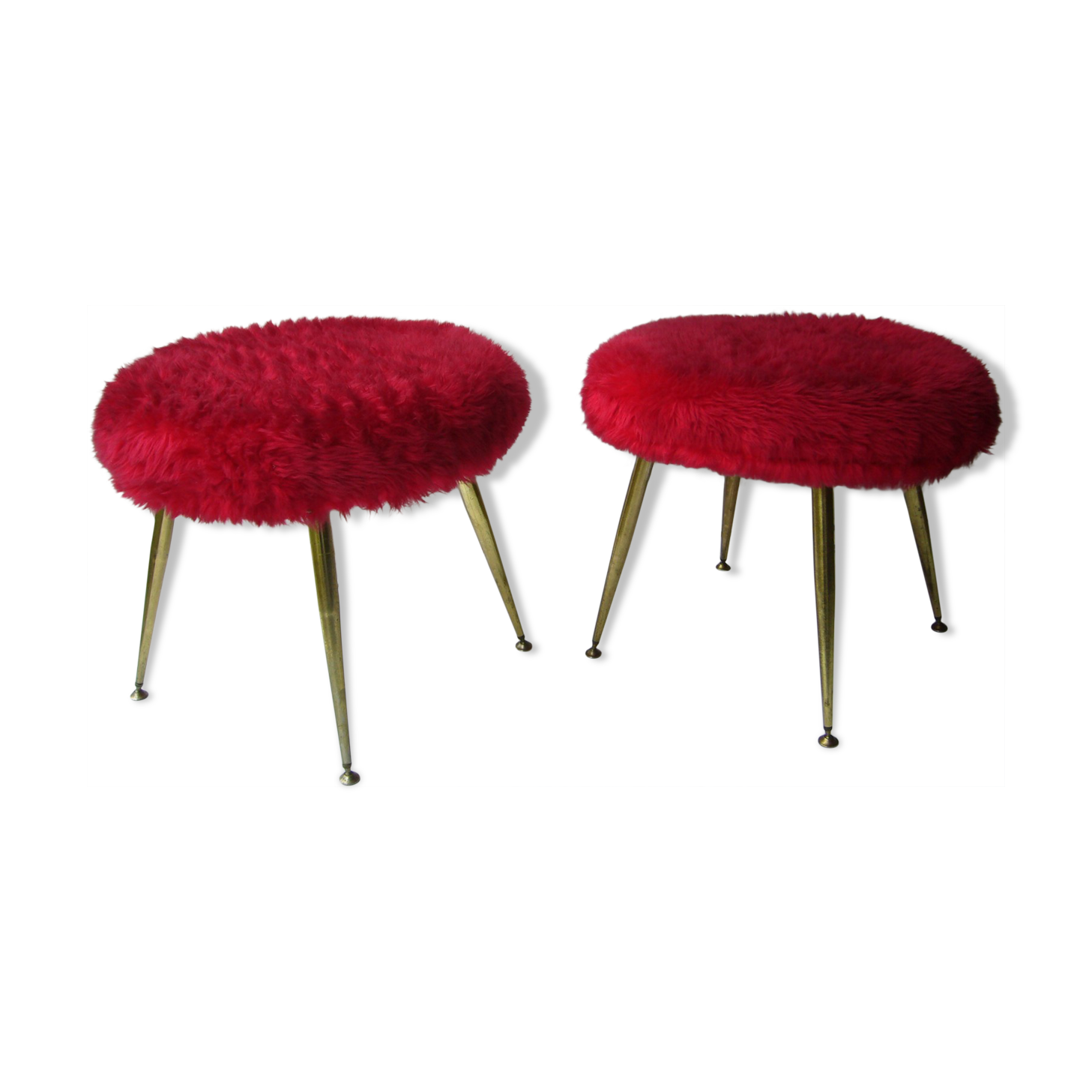 Pair of four-foot stools in vintage red moumoute