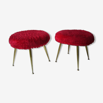 Pair of four-foot stools in vintage red moumoute