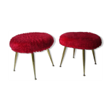 Pair of four-foot stools in vintage red moumoute