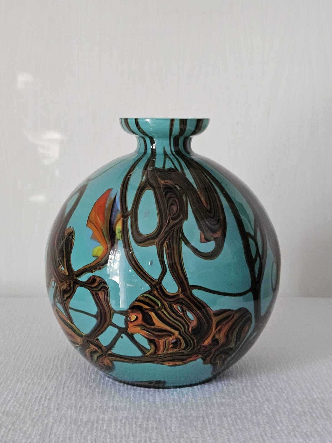Vintage Czech multicoloured blown glass ball vase