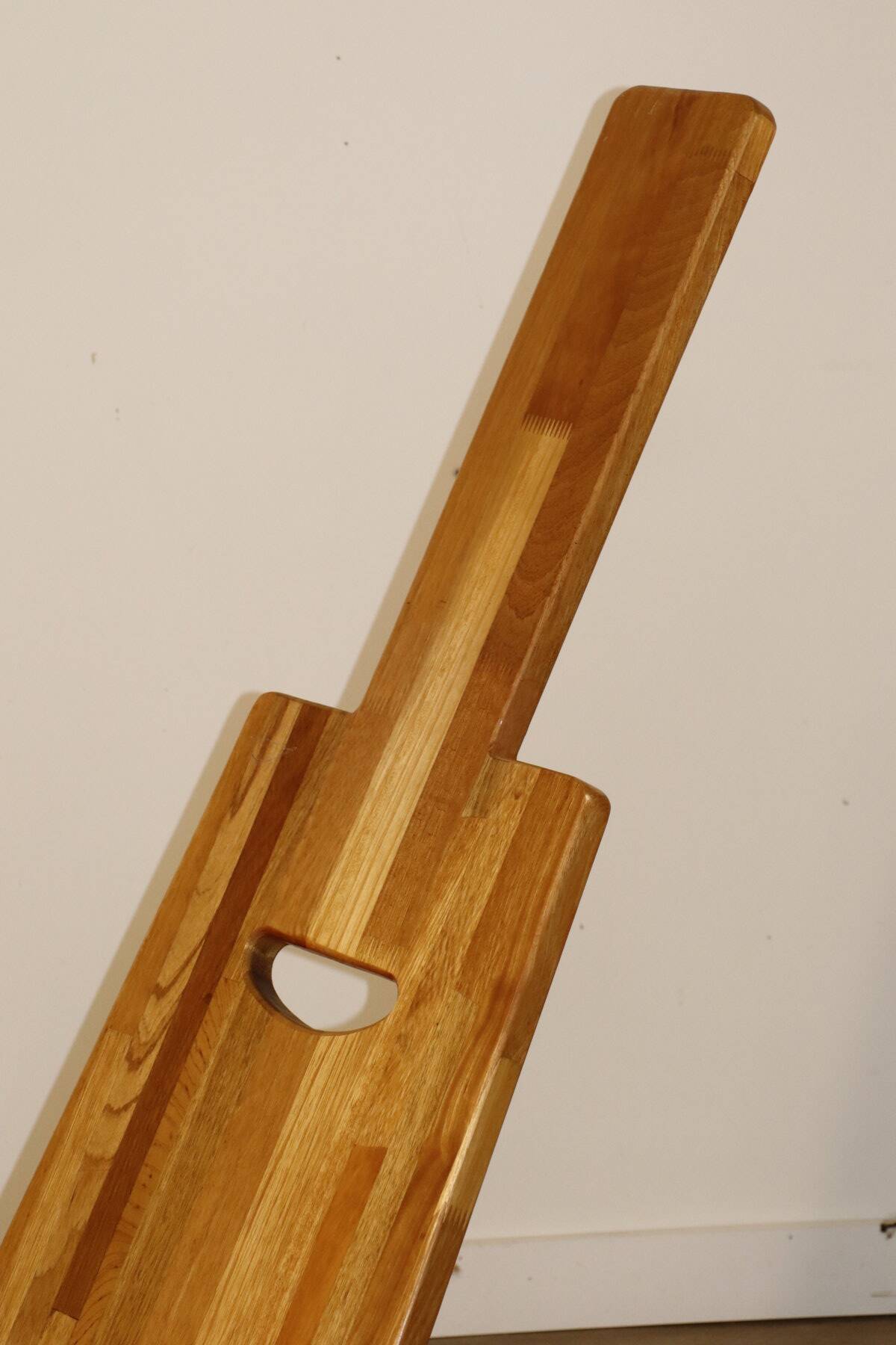 Sculptural brutalist armchair in solid elm, 1980.