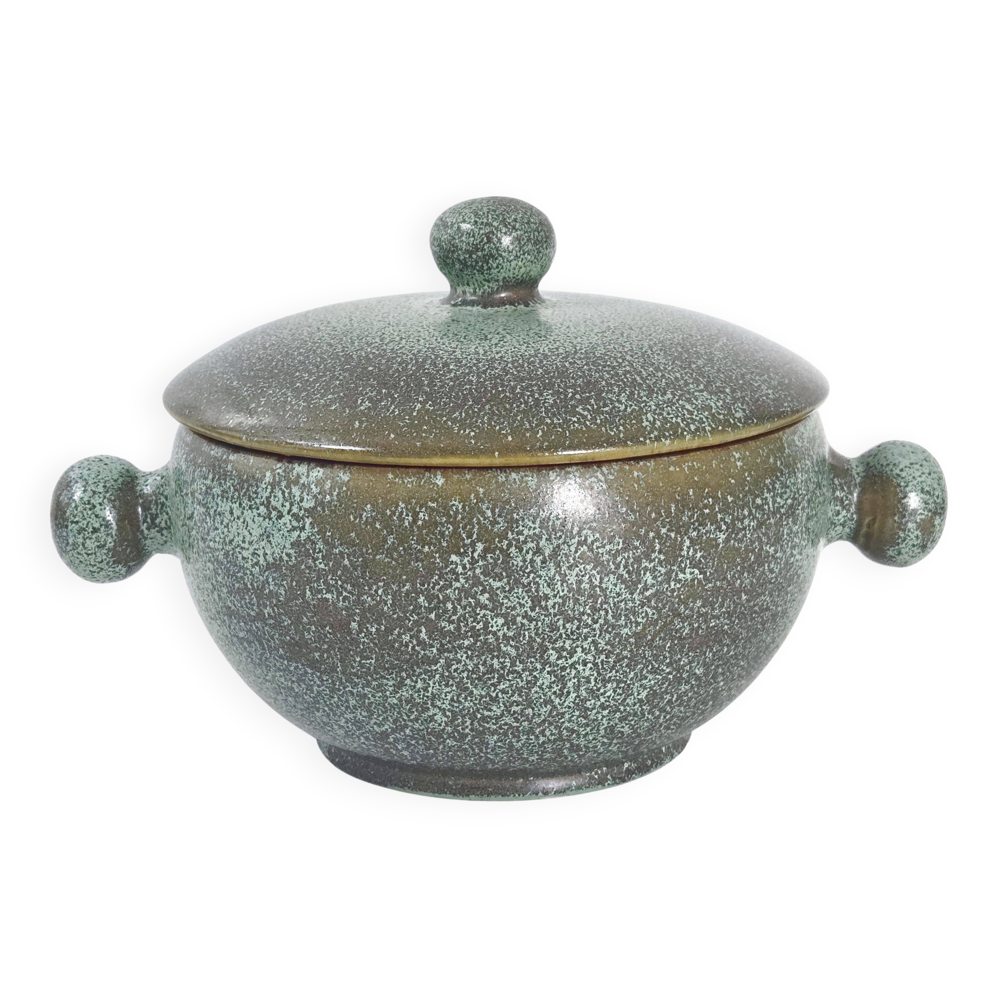 Lunetta Vallauris soup tureen and salad bowl in gilded ceramic, 1960