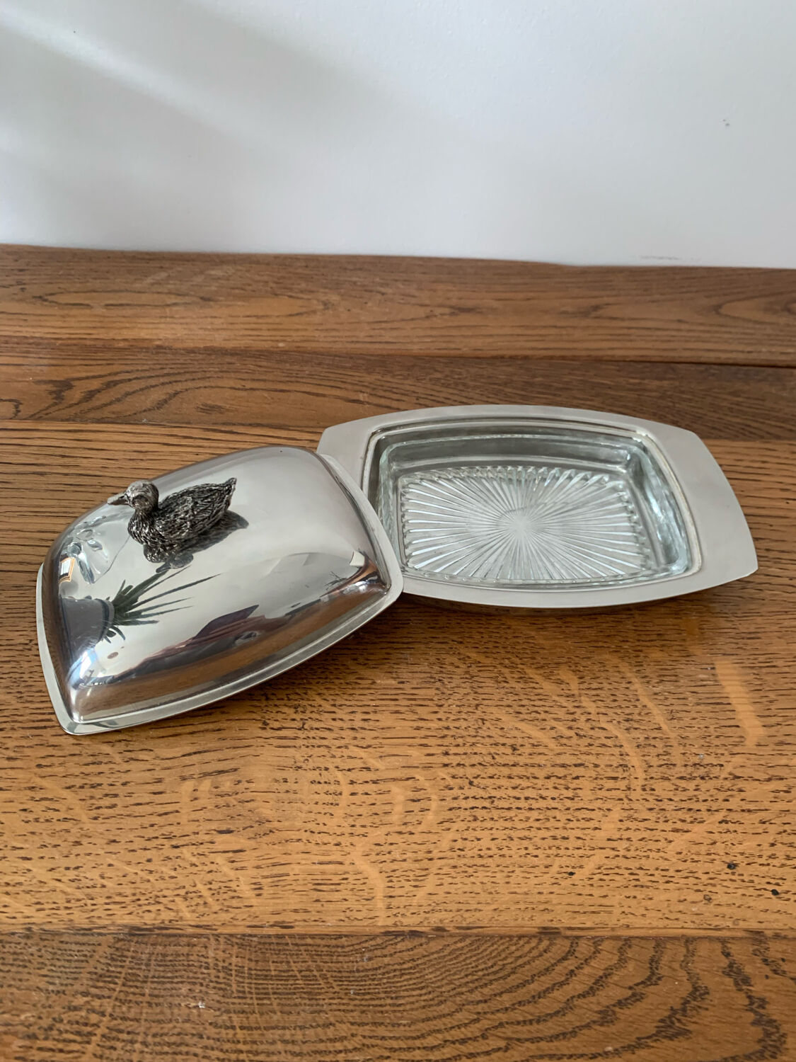 Silver metal butter dish