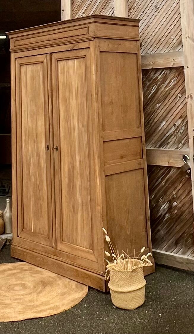Antique wardrobe in raw solid oak