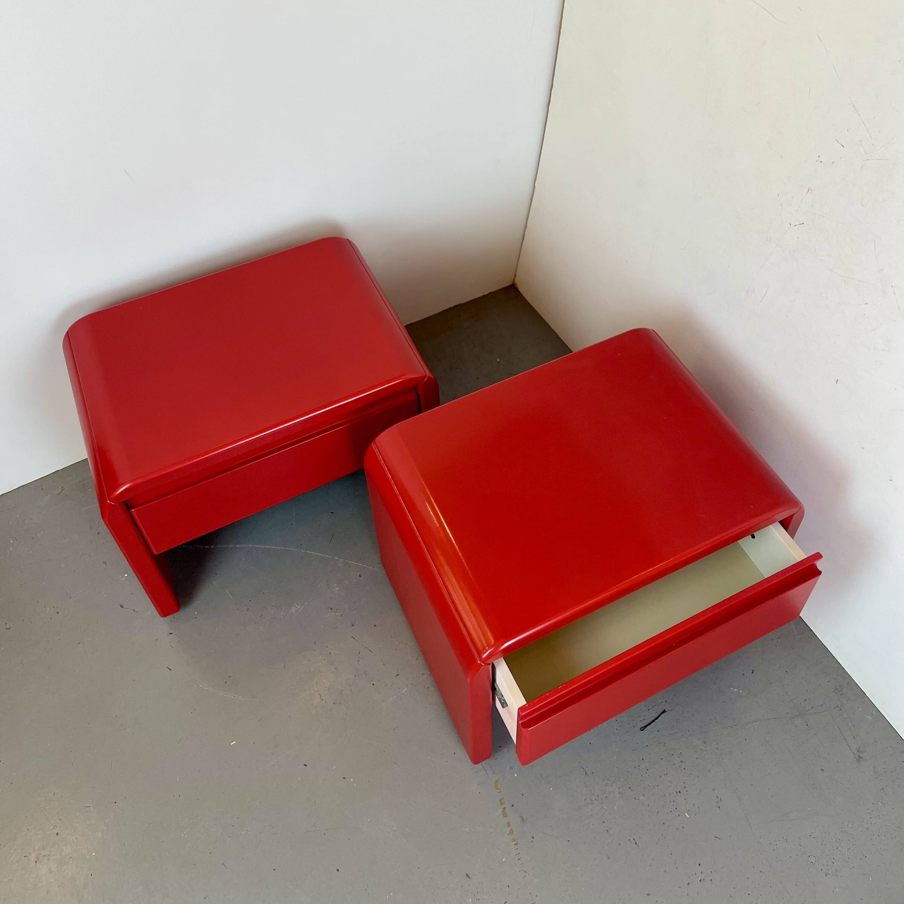 Pair of red bedside tables, 1980s