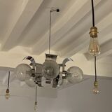 Vintage suspension 5 lights, glass and chrome