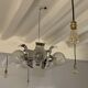 Suspension vintage 5 feux, verre et chrome