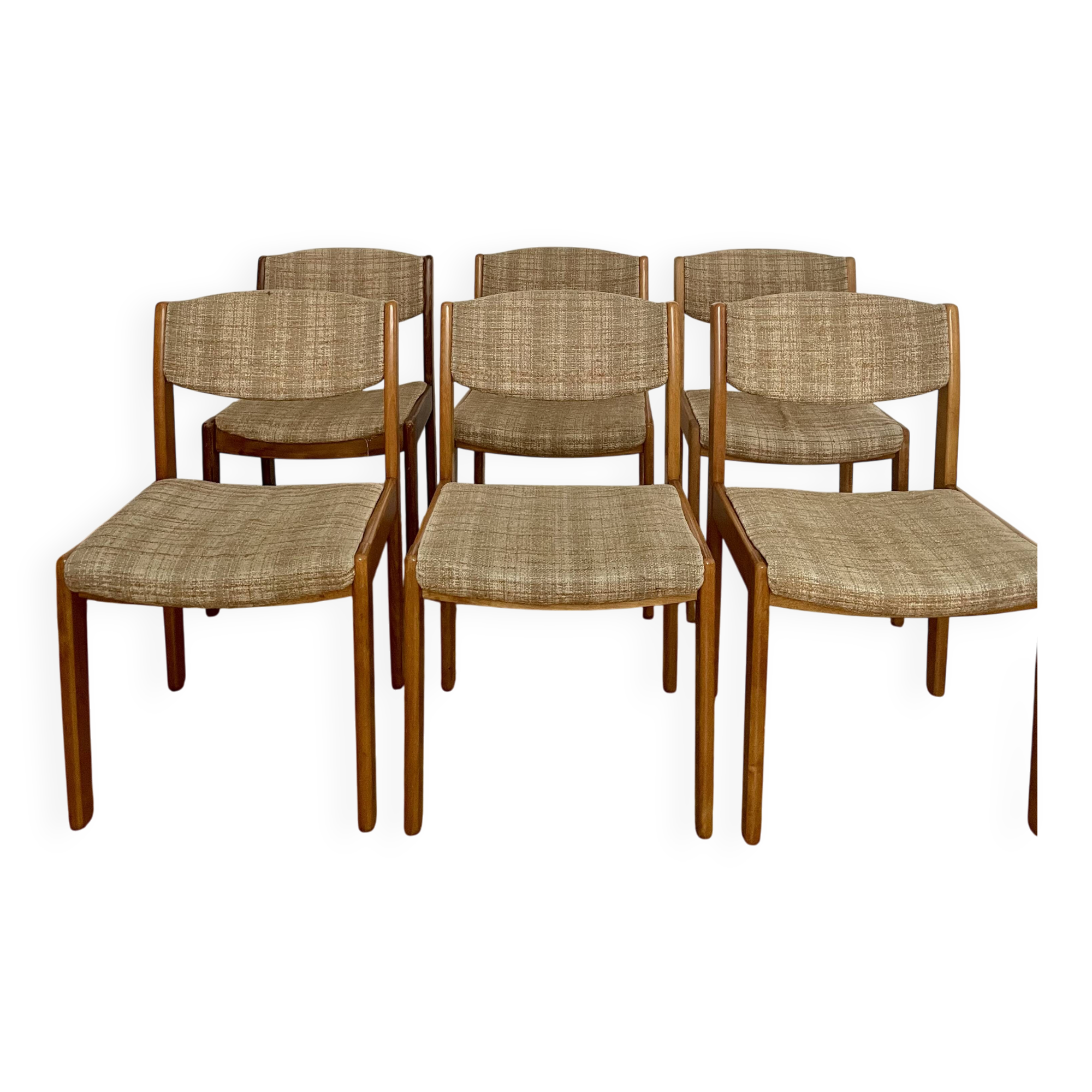 Lot of 6 vintage style Baumann wooden textile chairs.