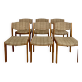 Lot of 6 vintage style Baumann wooden textile chairs.