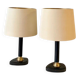 1950s Jacques Adnet Table Lamps in Navy Blue Leather & Bronze