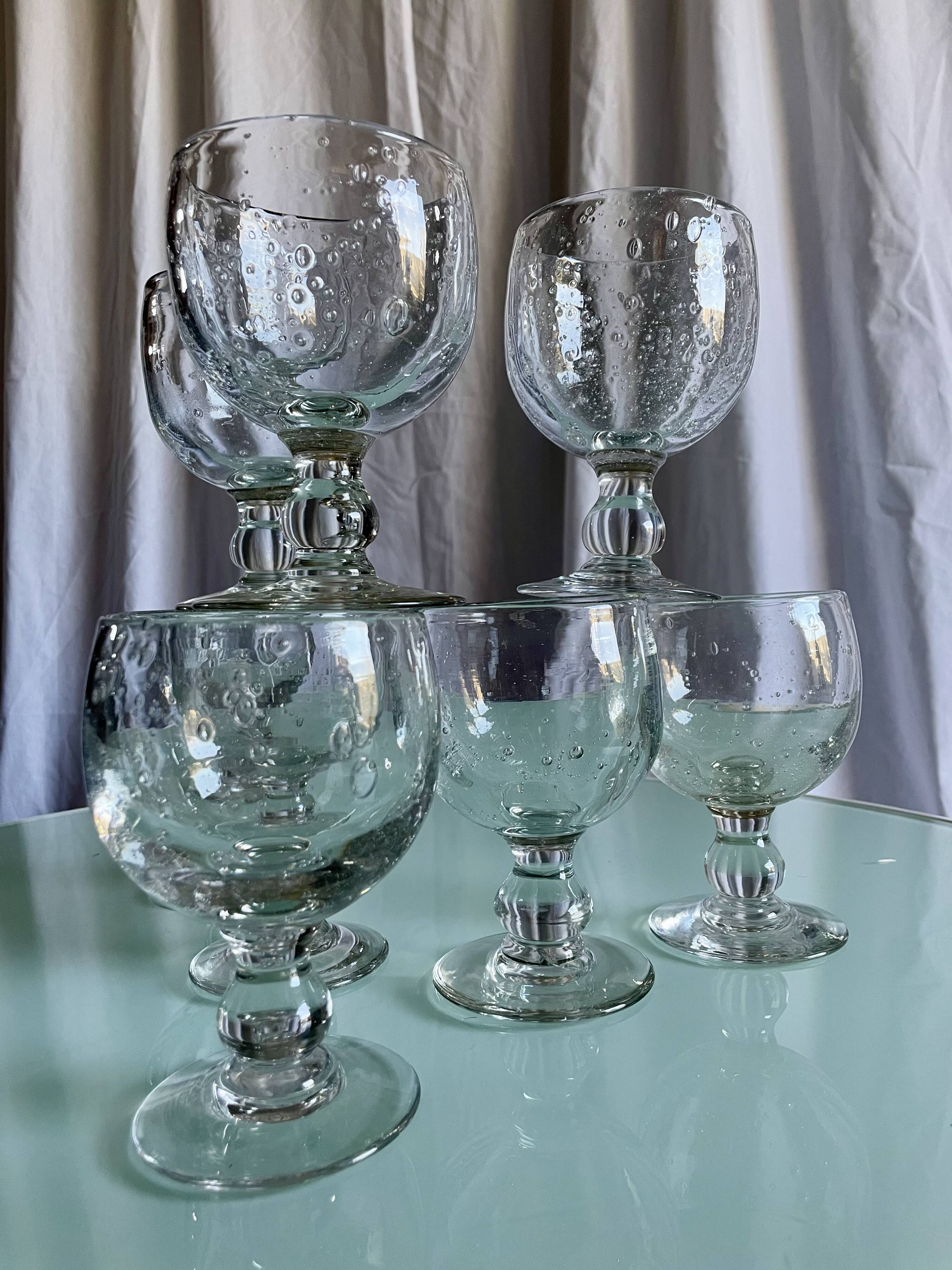 Vintage Biot-style bubbled stemmed glasses