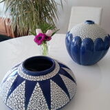 Vase et coupe en céramique Saint Clément couleur bleue
