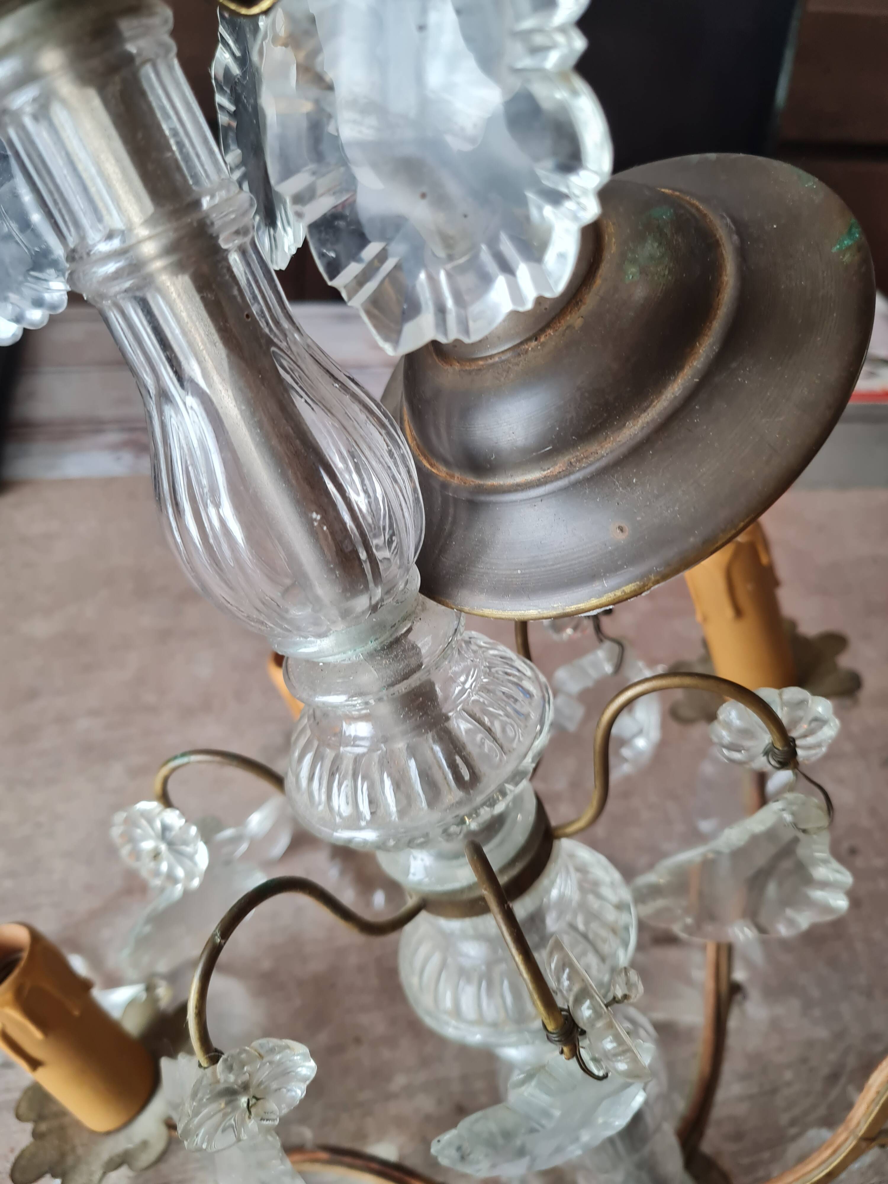 Large Louis XV style chandelier with crystal tassels on a bronze mount with 6 lights