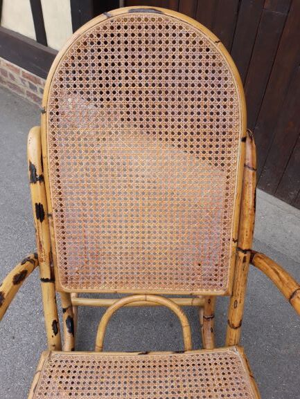 Rocking-chair en rotin et cannage vintage