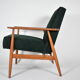 Vintage original polish armchair "Fox" designed by H. Lis 1970s, forest green fabric, restored