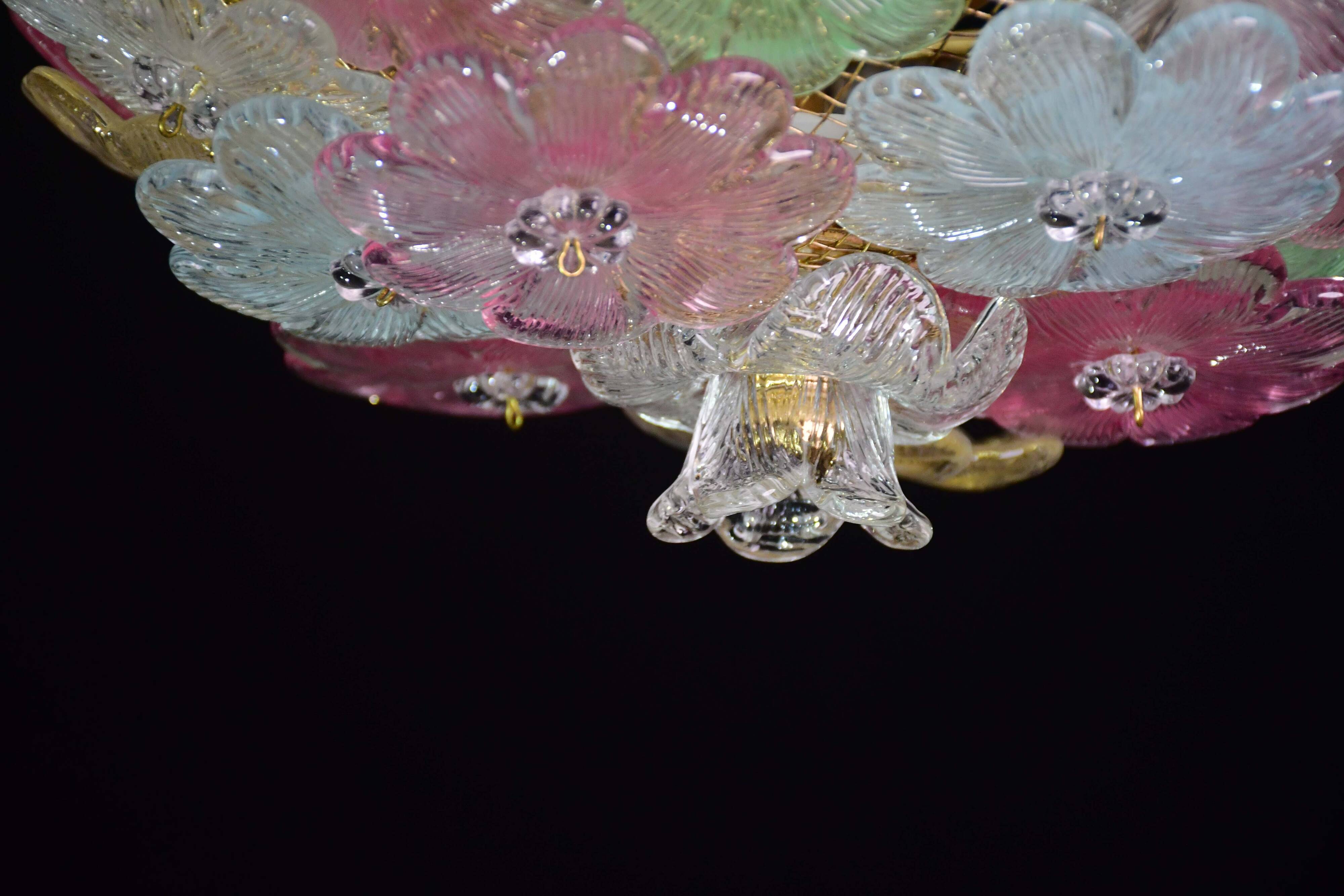 Charming Murano Barovier & Toso flowers flush light fixture, ceiling, 1960s