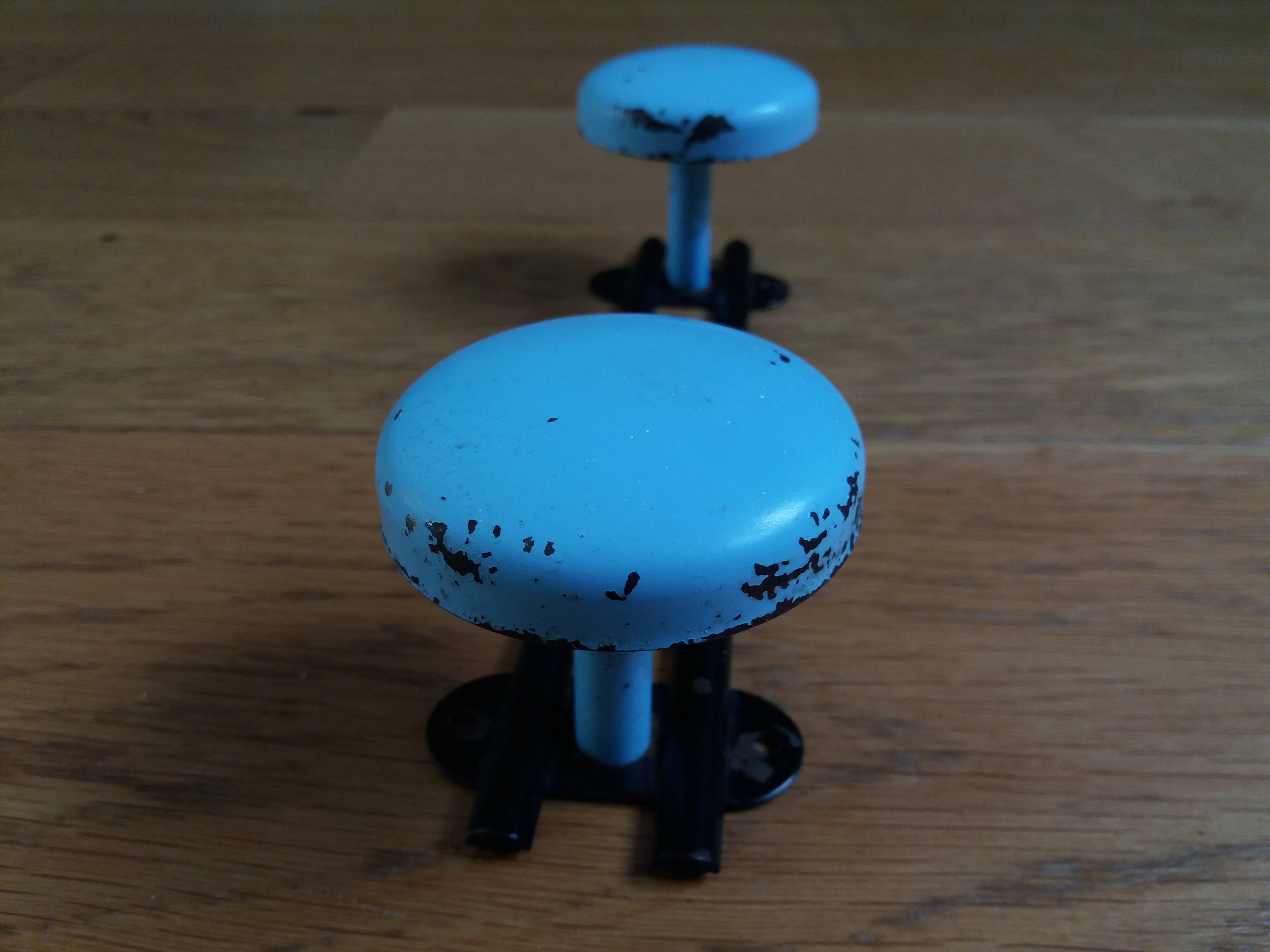 Wall coat rack with 2 vintage hooks from the 60s and 70s