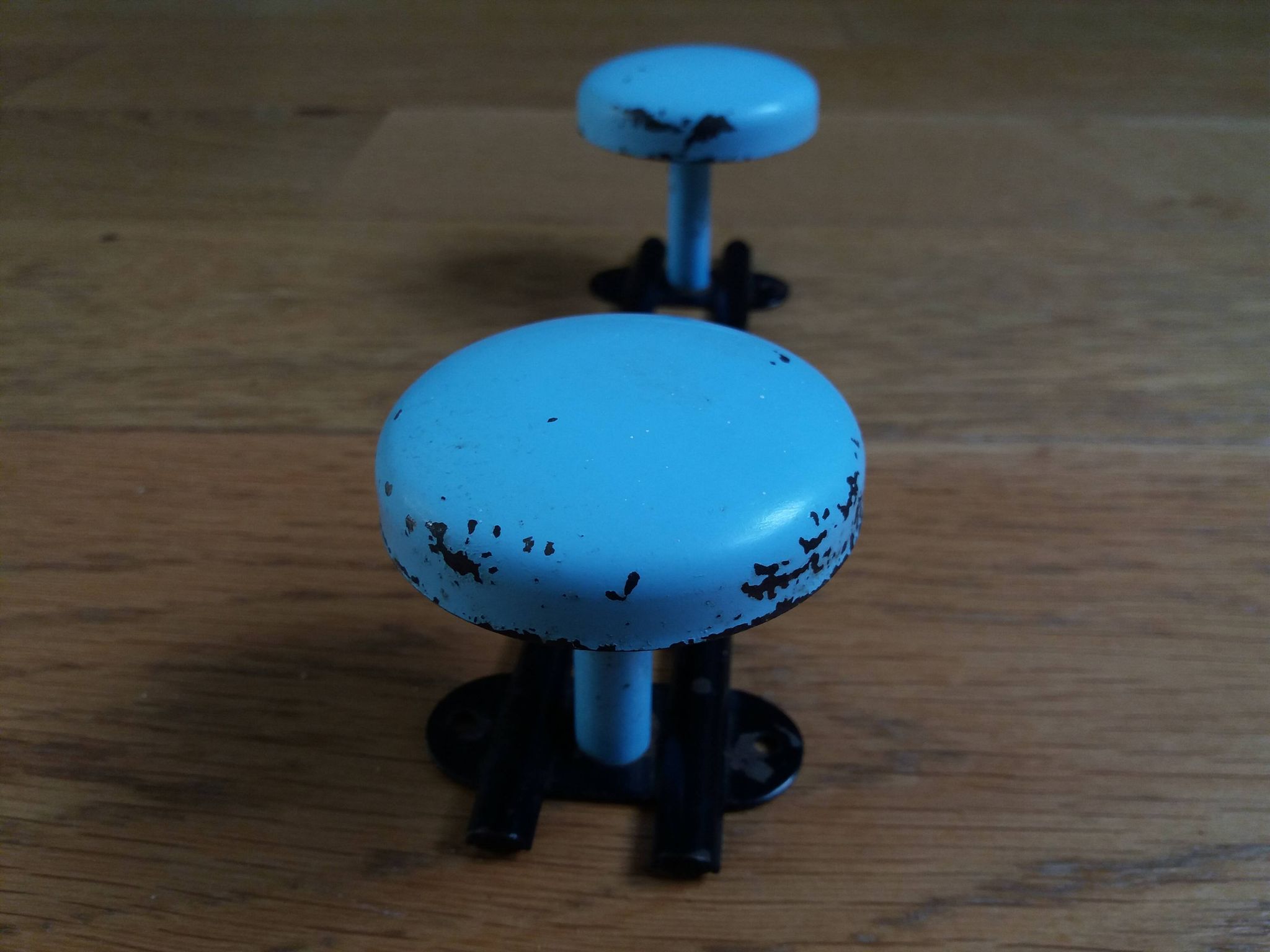 Wall coat rack with 2 vintage hooks from the 60s and 70s