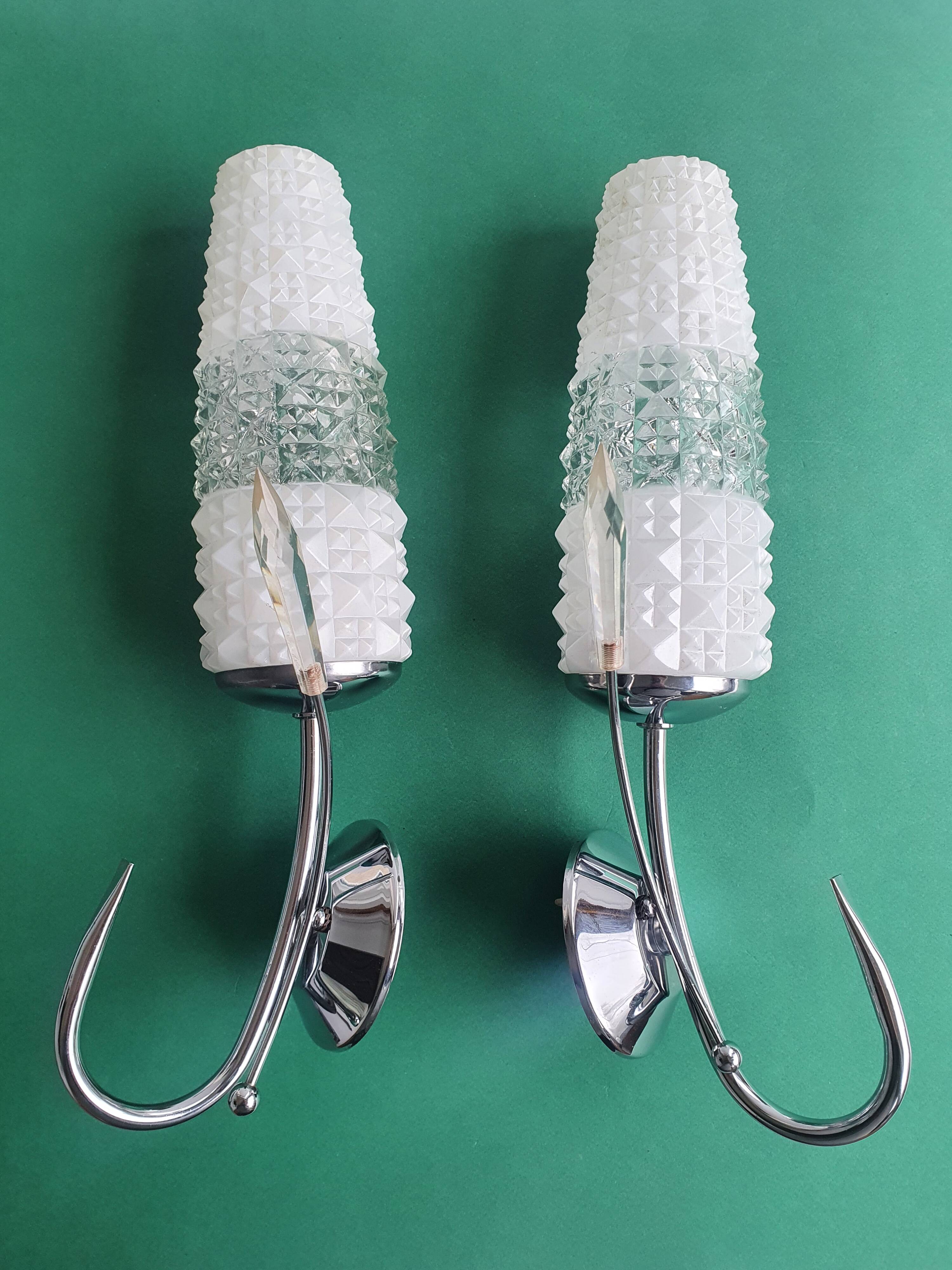 Pair of vintage tulip shaped globe chrome wall sconces