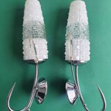 Pair of vintage tulip shaped globe chrome wall sconces