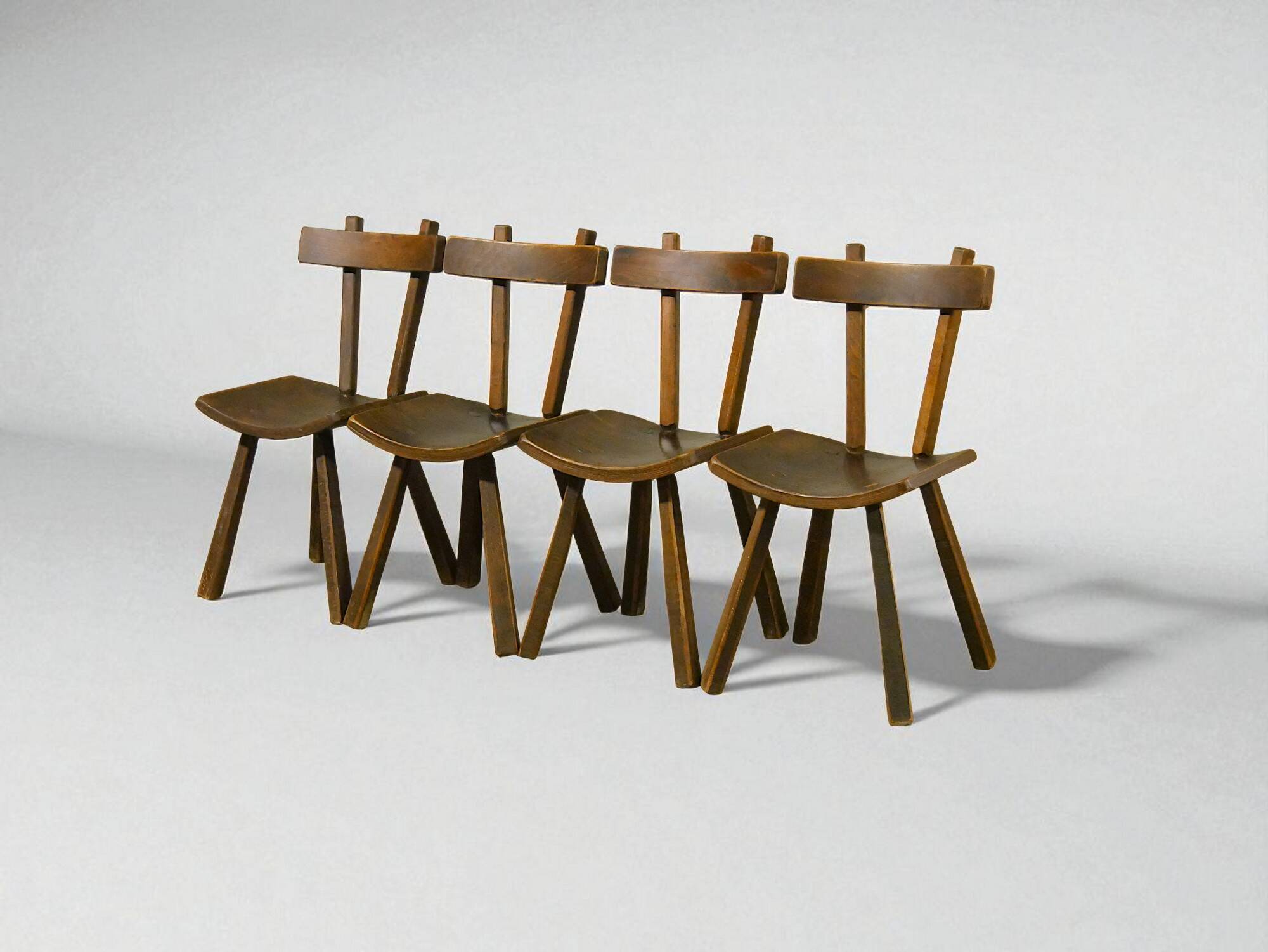Rare set of 4 brutalist chairs - vintage 1950