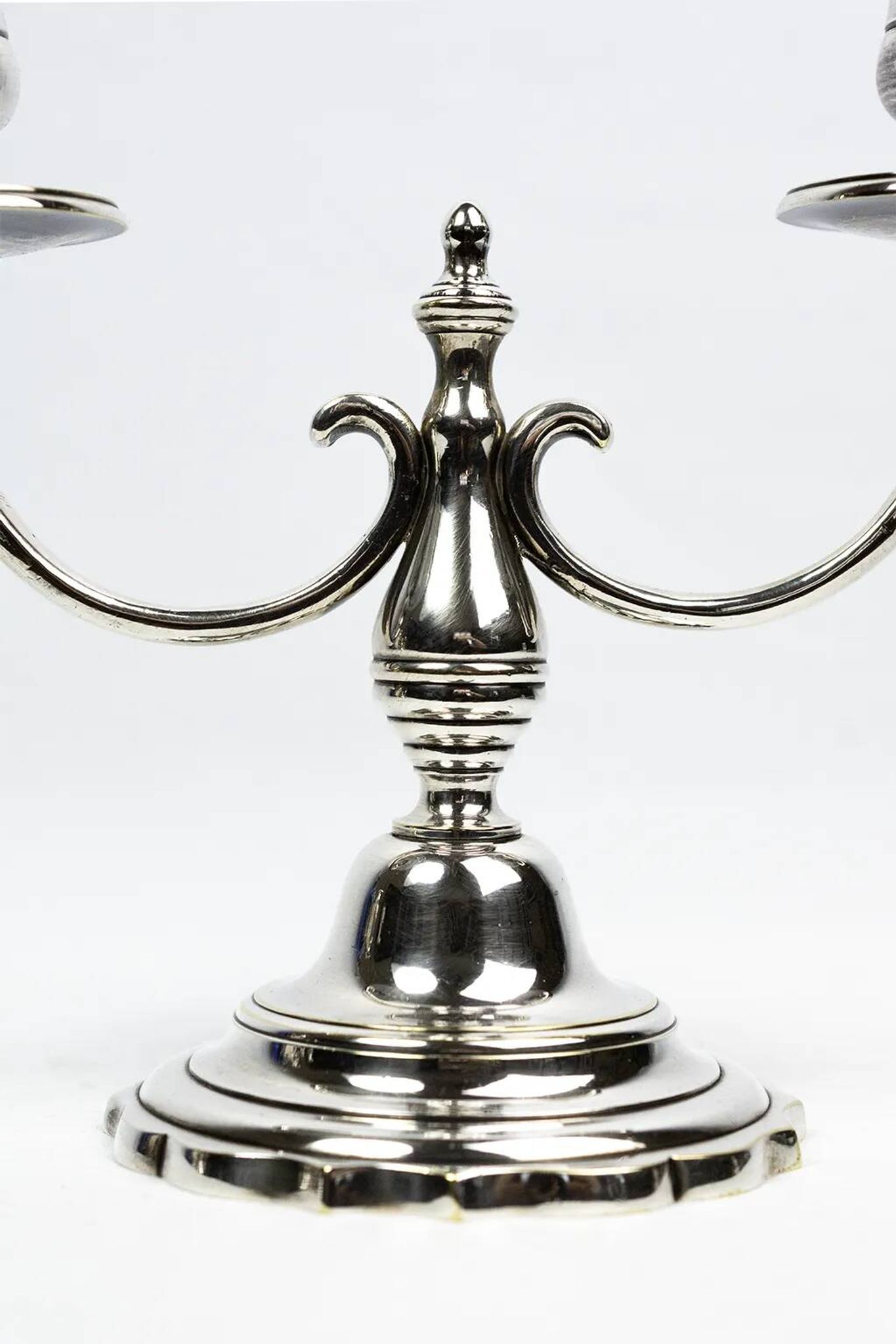 Pair of candlesticks | antique two-armed candelabra in silver-plated metal