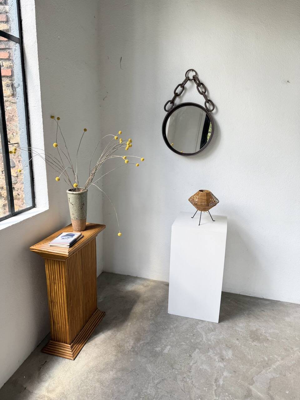 Brutalist mirror with metal chain from the 50s