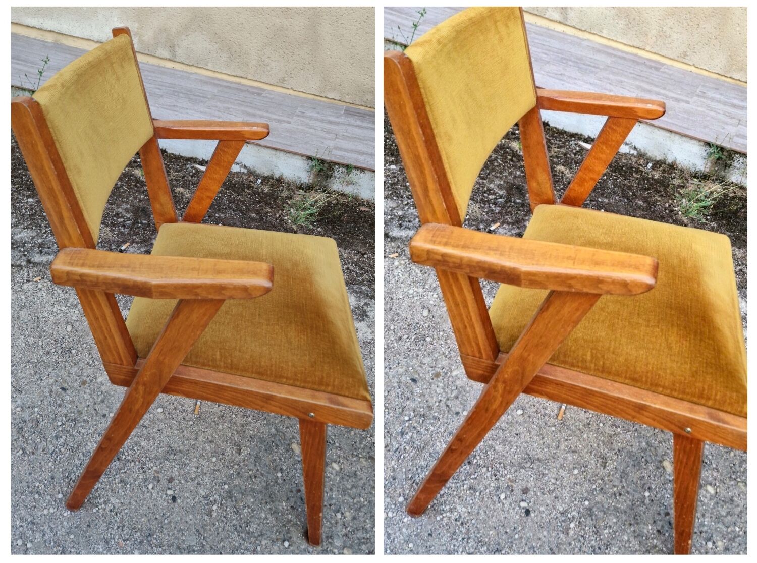 2 vintage compass foot chairs