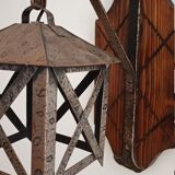 Wall lamp in wrought iron and old wood