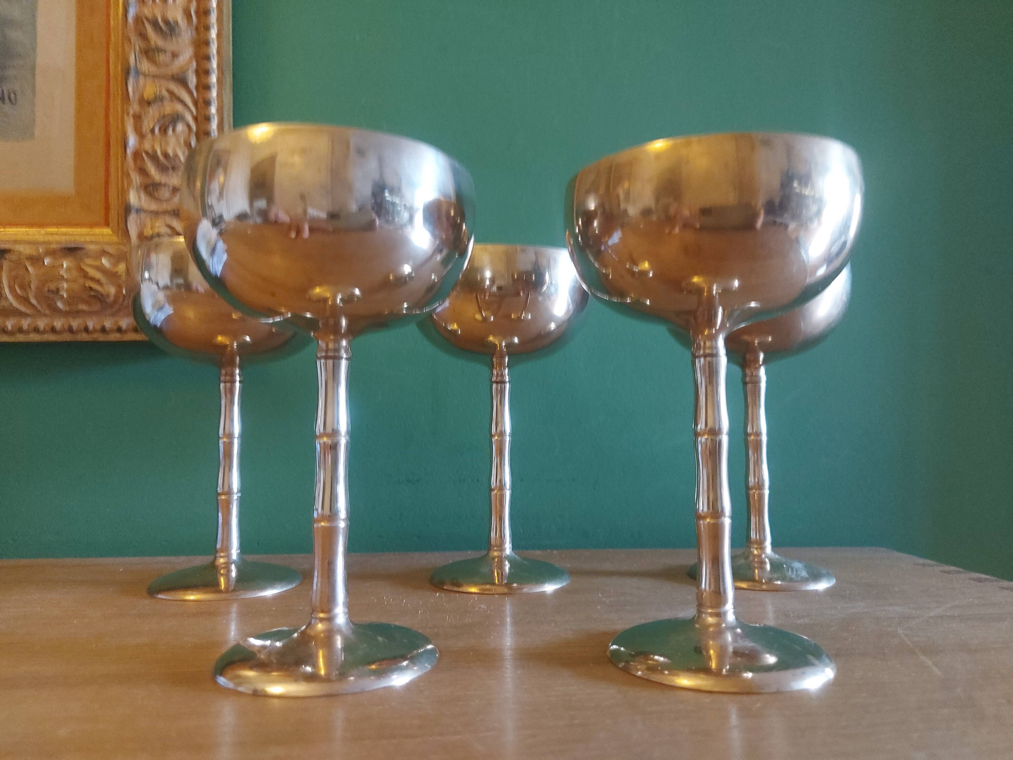 5 coupes à glaces en laiton pieds bambou