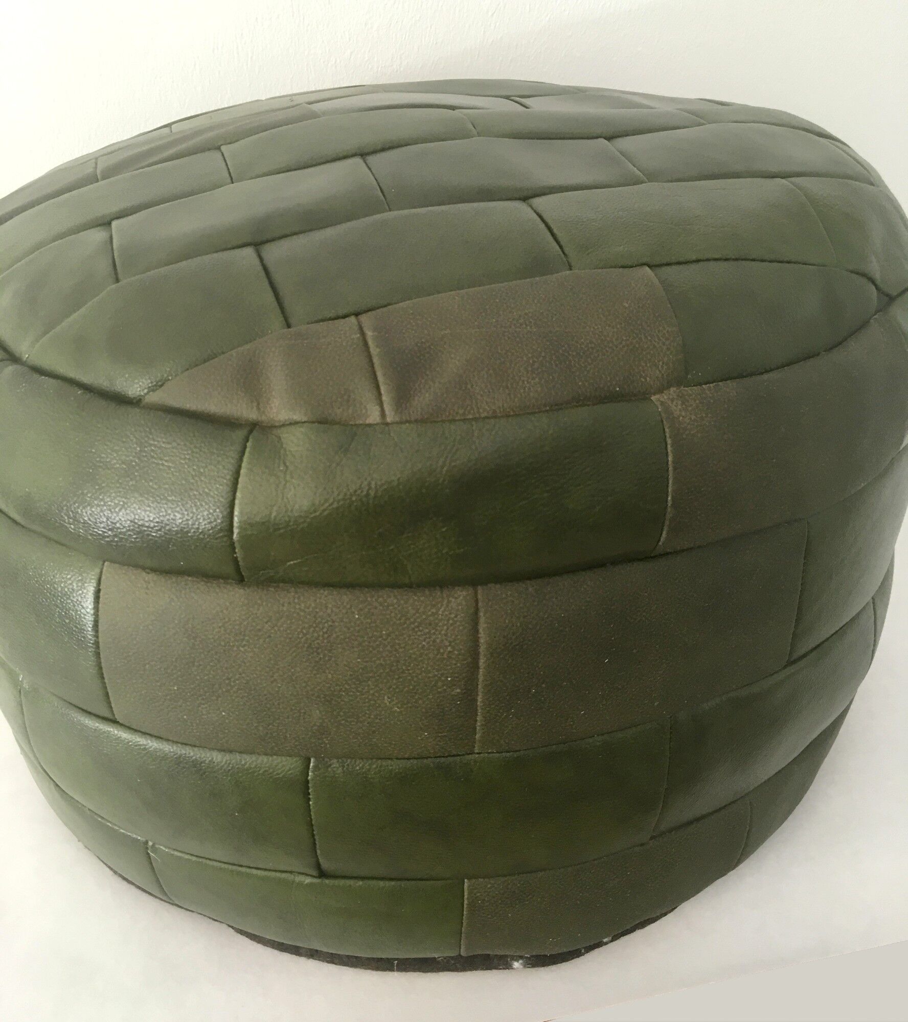 Vintage leather pouf patchwork 70s