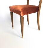 Set of Ten Orange Fabric Upholstery and Walnut Dining Chairs, Italy