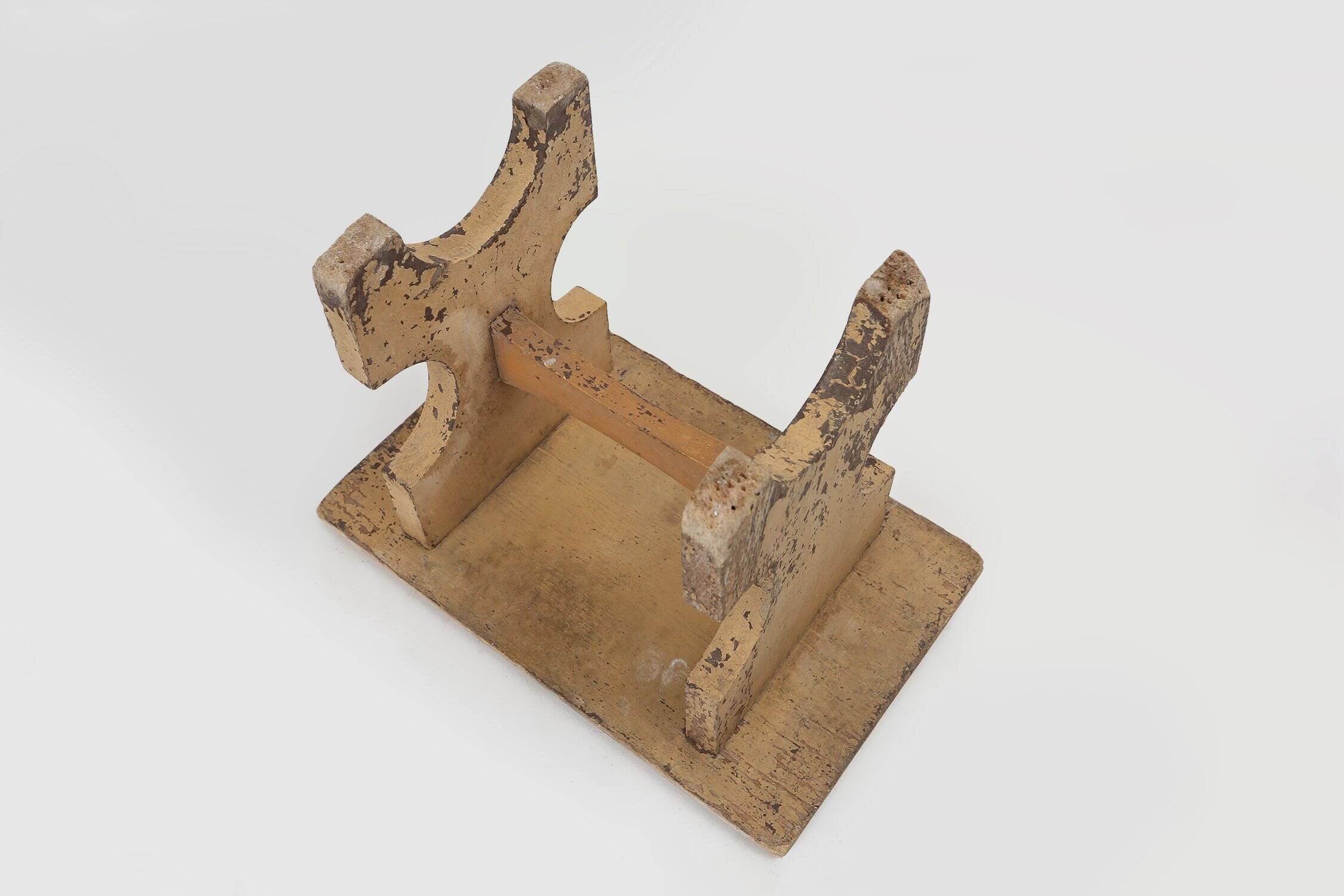 Rustic Shaped Low Stool in Painted Wood, France ca. 1900